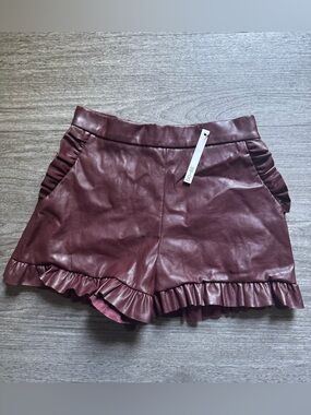 DO+BE Wine Faux Leather Ruffle-Hem Shorts